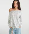 Aéropostale Long Sleeve Seriously Soft Nyc Camo Off-the-shoulder Tee In Blue