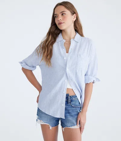 Aéropostale Long Sleeve Striped Linen Shirt In Multi