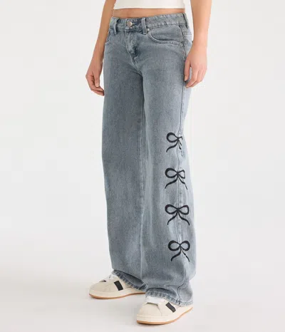 Aéropostale Low-rise Baggy Wide Leg Bows Jean In Blue