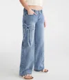 Aéropostale Low-rise Baggy Wide Leg Frayed Bows Jean In Blue