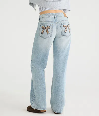 Aéropostale Low-rise Baggy Wide Leg Leopard Bow Jean In Blue