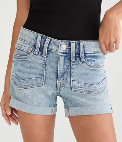 Aéropostale Low-rise Denim Midi Shorts In Blue