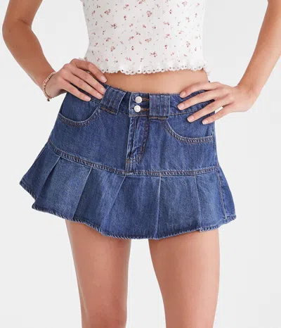 Aéropostale Low-rise Denim Mini Skort In Blue
