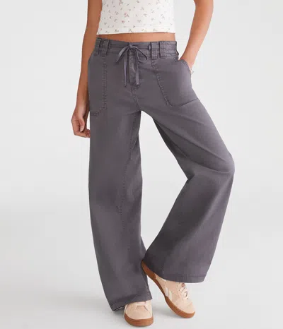 Aéropostale Low-rise Twill Wide Leg Pants In Gray