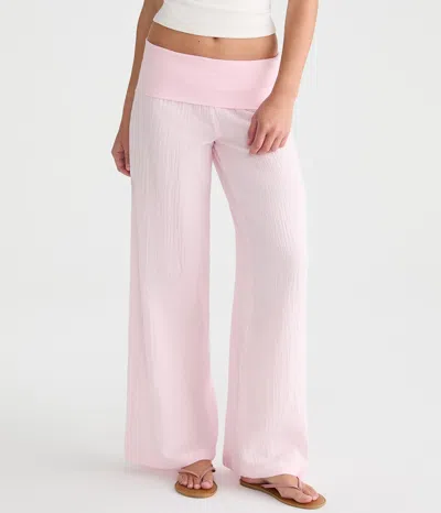 Aéropostale Low-rise Gauze Fold-over Wide Leg Pants In Multi