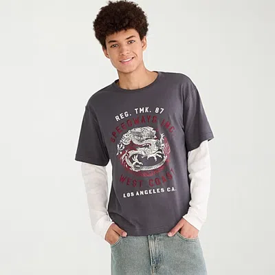 Aéropostale Mens Crew Neck Long Sleeve Boxy Fit Twofer Graphic T-shirt In Black
