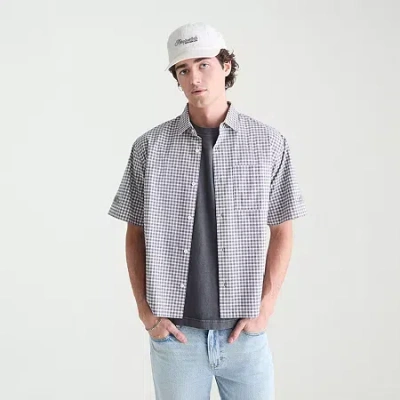 Aéropostale Mens Short Sleeve Boxy Fit Stretch Fabric Button-down Shirt In Gray