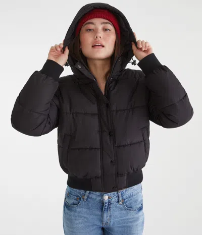 Aéropostale Midweight Hooded Puffer Jacket In Black