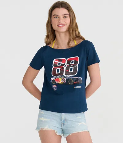 Aéropostale Nascar Red Bull Trackhouse Off-the-shoulder Graphic Tee In Blue