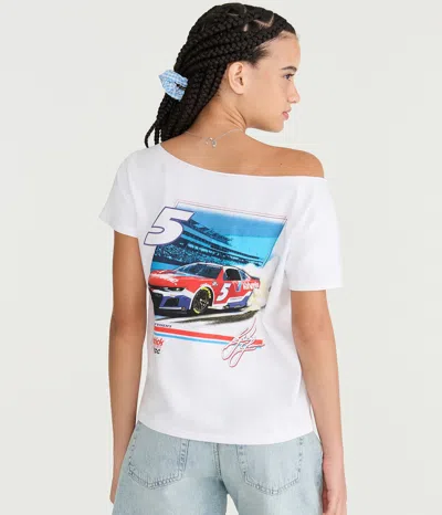 Aéropostale Nascar Team Valvoline Off-the-shoulder Graphic Tee In White