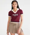 Aéropostale New York Cropped Graphic Sweater Polo In Burgundy