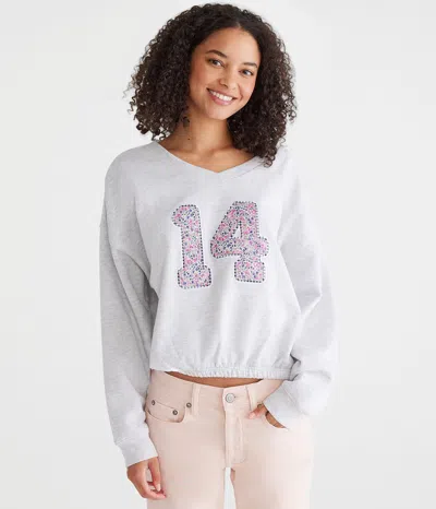 Aéropostale Number 14 V-neck Sweatshirt In White