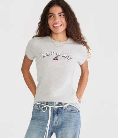Aéropostale Ny Cherries Appliqué Graphic Tee In Gray