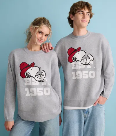 Aéropostale Peanuts  Western Snoopy 1950 Crew Sweater In Gray