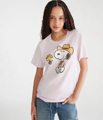 Aéropostale Peanuts  Western Snoopy Boyfriend Graphic Tee In Pink