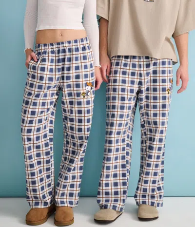 Aéropostale Peanuts  Western Snoopy Plaid Flannel Sleep Pants In Blue
