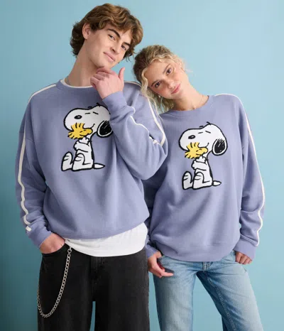 Aéropostale Peanuts  Western Snoopy Woodstock Hugs Crew Sweatshirt In Blue