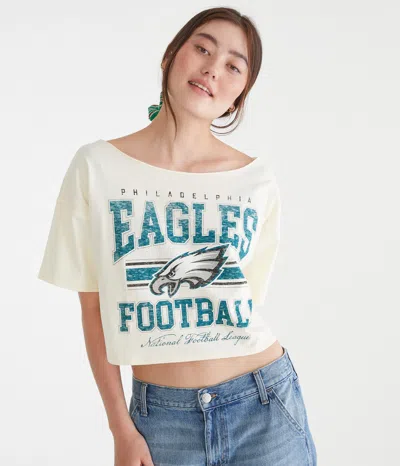 Aéropostale Philadelphia Eagles Cropped Off-the-shoulder Graphic Tee In White