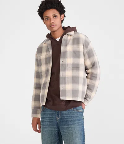 Aéropostale Plaid Boxy Flannel Shacket In Gray
