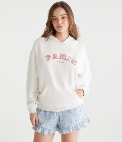 Aéropostale Plaid Paris Oversized Pullover Hoodie In White