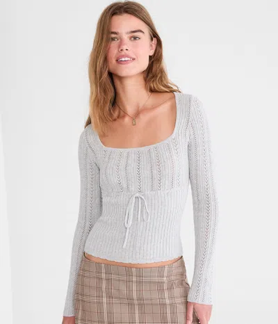 Aéropostale Pointelle Tie-front Square-neck Sweater In Burgundy