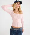 Aéropostale Pointelle Tie-front Square-neck Sweater In Pink