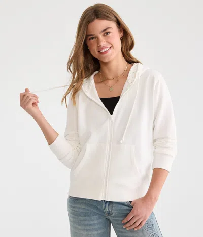 Aéropostale Polka Dot Lined Full-zip Hoodie In White
