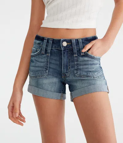 Aéropostale Premium Seriously Stretchy Low-rise Denim Midi Shorts In Blue
