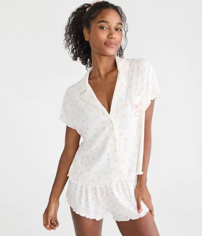 Aéropostale Printed Pointelle Knit Sleep Shirt In White
