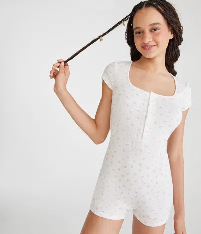Aéropostale Printed Pointelle Sleep Romper In White