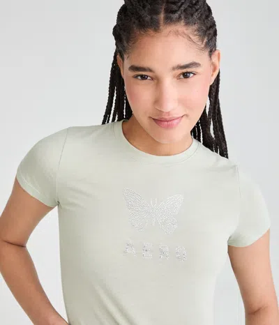 Aéropostale Rhinestone Butterfly Graphic Tee In White