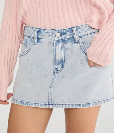 Aéropostale Rhinestone Hearts Low-rise Denim Mini Skirt In Blue