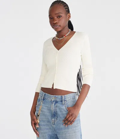 Aéropostale Ribbed V-neck Cardigan In White
