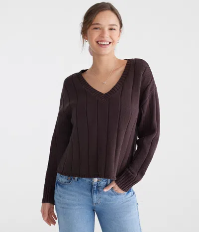 Aéropostale Ribbed V-neck Sweater In Brown