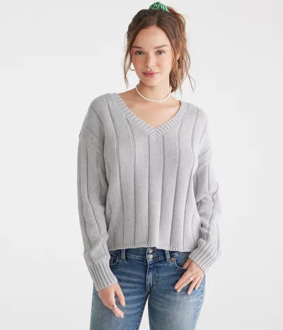Aéropostale Ribbed V-neck Sweater In Gray