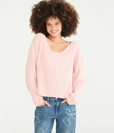 Aéropostale Ribbed V-neck Sweater In Pink