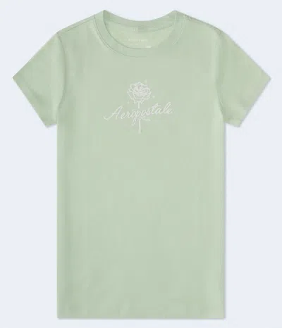 Aéropostale Rose Flocked Graphic Tee In Green