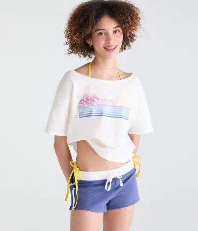 Aéropostale Roxy Hibiscus Stripes Off-the-shoulder Boyfriend Graphic Tee In Neutral