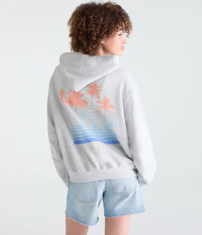 Aéropostale Roxy Palm Tree Stripe Full-zip Hoodie In Gray