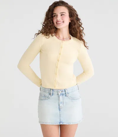 Aéropostale Scalloped Crew Cardigan In Neutral