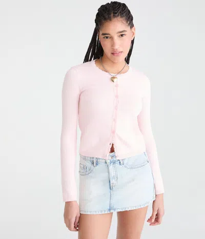 Aéropostale Scalloped Crew Cardigan In Pink
