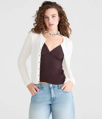 Aéropostale Scalloped Crew Cardigan In Brown