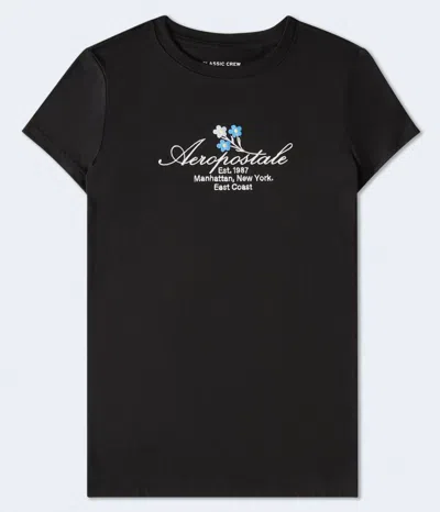 Aéropostale Script Floral Graphic Tee In Black