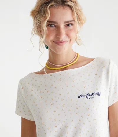Aéropostale Seriously Soft Floral Off-the-shoulder Vintage Fit Graphic Tee In White