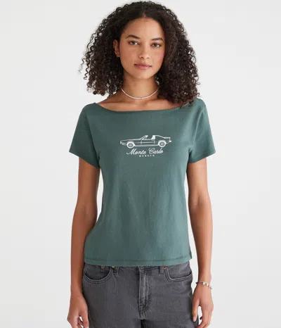 Aéropostale Seriously Soft Monte Carlo Off-the-shoulder Vintage Fit Graphic Tee In Green