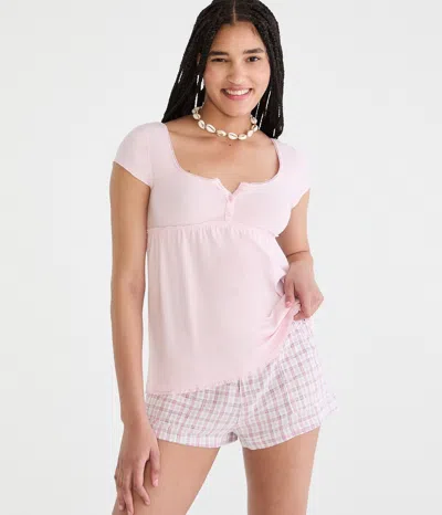 Aéropostale Seriously Soft Y2k Babydoll Henley In Pink