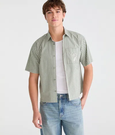 Aéropostale Mens Short Sleeve Boxy Fit Stretch Fabric Juniors Button-down Shirt In Green