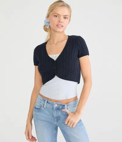 Aéropostale Short Sleeve Cable Knit Sweater Shrug In Blue