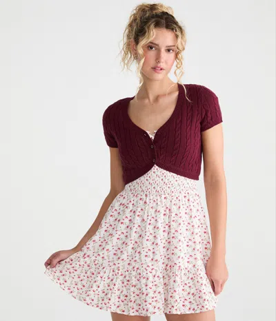 Aéropostale Short Sleeve Cable Knit Sweater Shrug In Multi