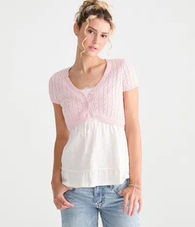 Aéropostale Short Sleeve Cable Knit Sweater Shrug In Pink